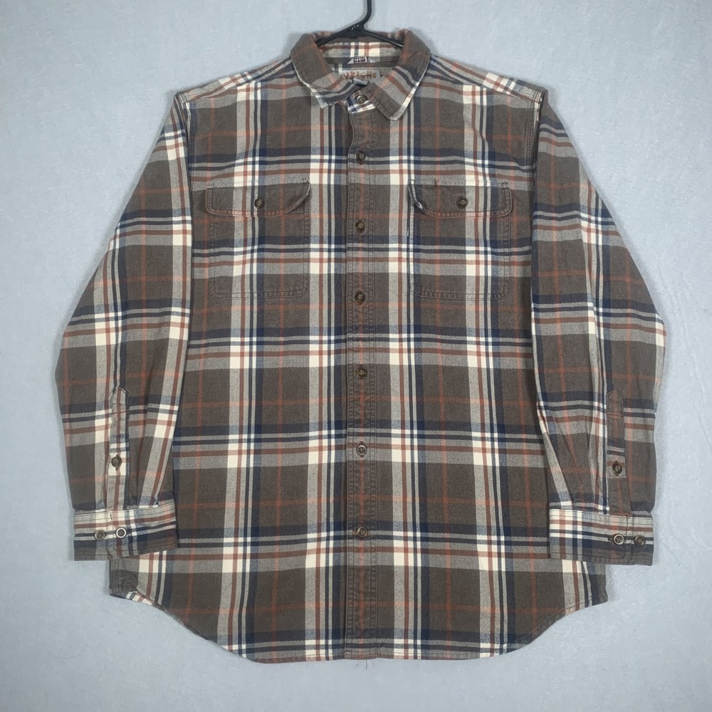 Carhartt Button Down Flannel Shirt Mens L Brown Plaid Original Fit Heavyweight
